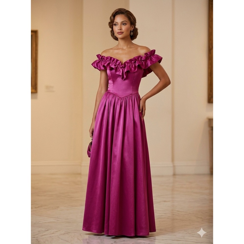 Vintage Gunne Sax Jessica McClintock 80s Magenta Pink Ruffle taffita Gown Sz 11*